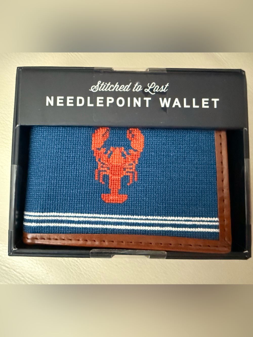 Needlepoint Lobster Bi-Fold Wallet - Blue & Orange